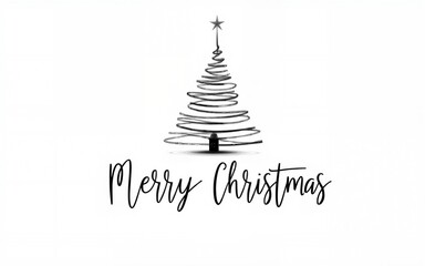 Black and white watercolor illustration of a Christmas tree with "Merry Christmas" text, creating a festive and artistic holiday greeting. High quality