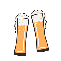 Two clinking beer glasses with foam, flat vector illustration. Oktoberfest toast, celebration, brewery drink icon isolated on white.