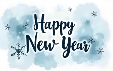 Vintage hand drawn watercolor design with snowflakes and cool icy textures with the text "Happy New Year" perfect for a greeting card. High quality