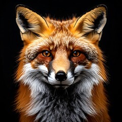 Obraz premium Portrait of a majestic red fox, its amber eyes gleaming against a dark, contrasted background