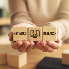 Keyword Research and SEO optimization concept. Selection popular search terms with search engine suggestion tip Business concept