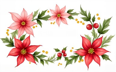 Vibrant watercolor illustration of christmas 2026 with festive poinsettias, holly, and gold accents symbolizing holiday spirit. High quality
