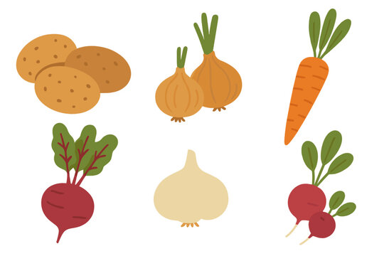 Assortment of colorful cartoon vegetables glowing on a blurred background