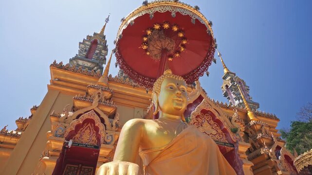 Golden Buddha Statue in the ubosot at Wat Phanan Choeng temple,Phra Nakhon Si Ayutthaya, Thailand, World Heritage Site , Public place