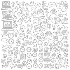 Obraz premium Business Icons For Productivity Symbols Communication Tools Teamwork And Financial Growth Metrics