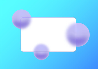 Horizontal glass panel with lilac spheres on blue background. Eps 10