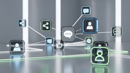 Network Connection: 3D User Profiles Connected By Lines