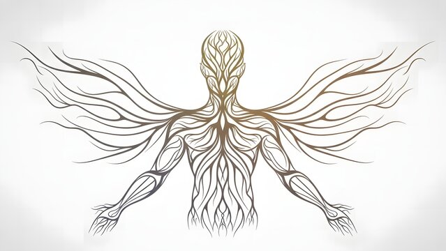 Network Connection: Human Nervous System Line Art Illustration - Powered by Adobe