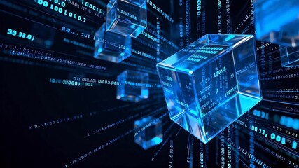 Digital cubes with binary code - Powered by Adobe