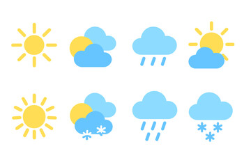 Weather Icons with Sun, Clouds, Rain, and Snow