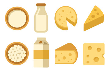 Collection of Dairy Products on a Golden Background