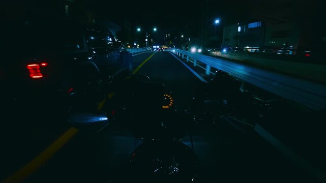 Japan Tokyo Night City Street Motorcycle Ride Following Car POV 4K