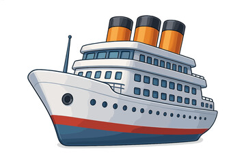Obraz premium Cartoon Cruise Ship with Three Funnels