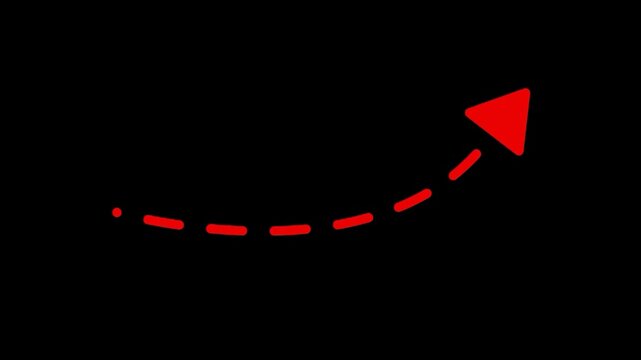 Red dashed curved arrow pointing upwards for business growth and progress isolated on transparent background.