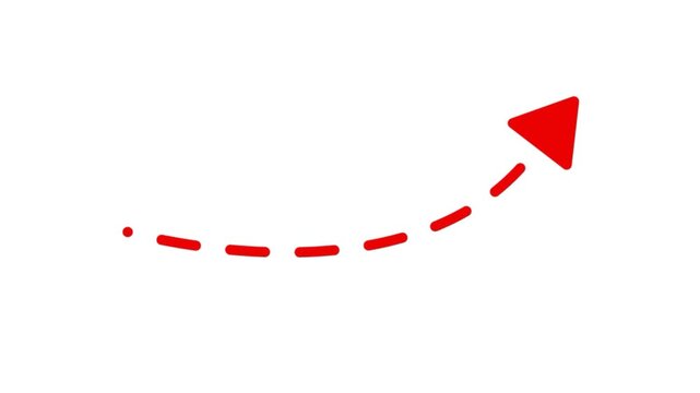 Red dashed curved arrow pointing upwards for business growth and progress isolated on transparent background.