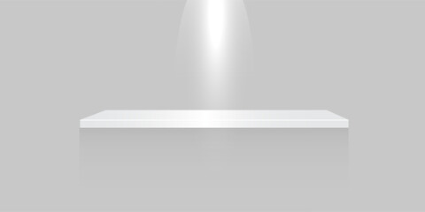 Four empty white shelves isolated on transparent background. Vector design template © Ubay