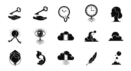 Fototapeta premium Unlock your potential with symbolic icons representing growth, discovery, and the passage of time for modern projects