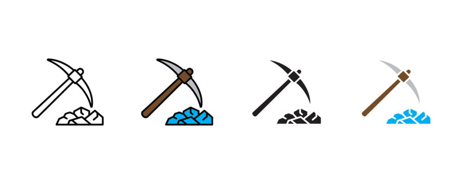 Mining pickaxes icon set vector on white background.  mining tools, industrial, minerals, coal, diamonds, mining industry symbol. vector illustration.