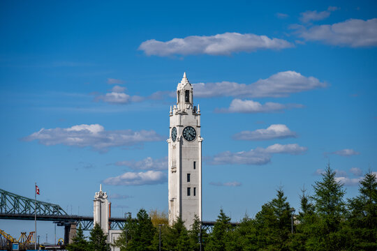 Clock Tower at the Old Port of Montreal with blue sky