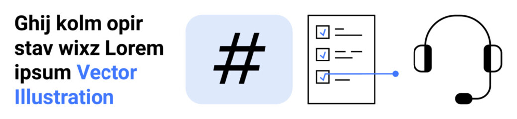 Obraz premium metadata tag, checklist icon, and headset portraying task management, communication, teamwork, or customer support themes. Ideal for workflow, productivity, collaboration remote work task