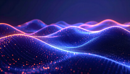 Fototapeta premium Glowing dots forming a wave pattern, with a dark indigo background and abstract digital design