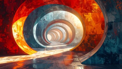 Futuristic tunnel featuring vibrant, overlapping circular portals