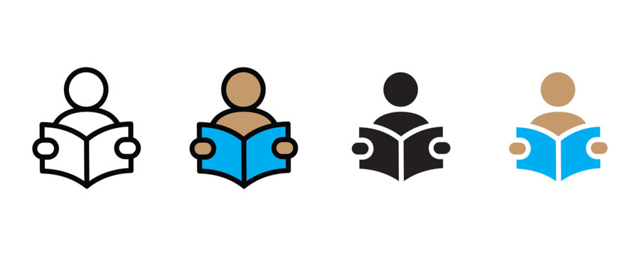People reading book icon set vector on white background. education, learning, literacy symbol. vector illustration.