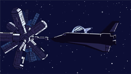 Futuristic space station design with starfield background, depicting exploration and interstellar travel © Jawad