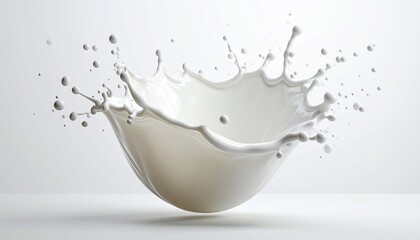A smooth, white liquid splashes up, forming a bowl shape, with droplets