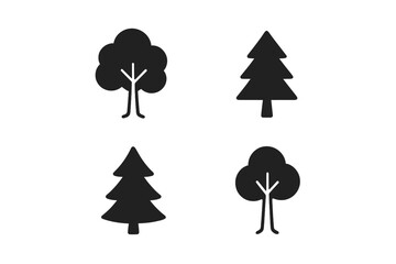 Four stylized dark gray tree icons on a dark gray background