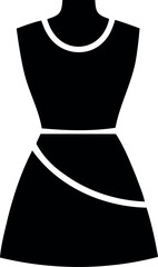 Black and white vector illustration of a female mannequin wearing an elegant black dress in a fashion design style