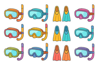 Colorful Snorkel Gear and Flippers Pattern © icon_art