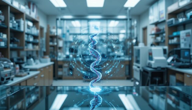 Blueprint of a DNA strand in a laboratory setting during research activities Generative AI - Powered by Adobe