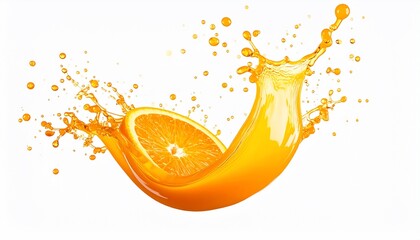 Vivid capture of an orange slice submerged in vibrant juice, creating dynamic splash