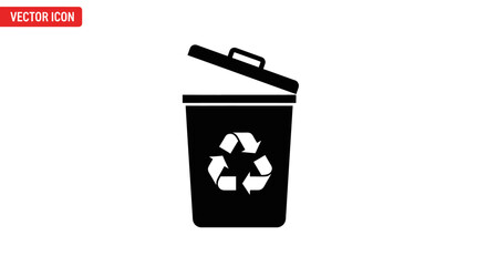 Black Recycling Bin with Open Lid.