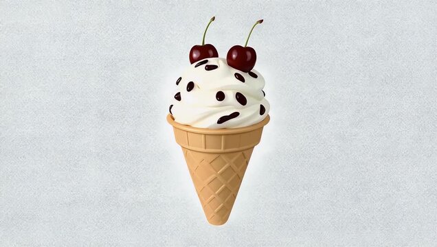 Transparent 4K animation of an ice cream cone icon looping designed overlay use with alpha channel support perfect food related videos app 