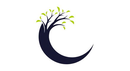 Naklejka premium Modern Eco Tree Logo Icon, Dark Crescent Shape Symbolizing Growth, Nature, Wellness, and Sustainable Design.