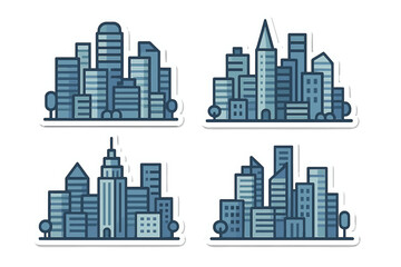 Obraz premium Four stylized city skyline sticker designs