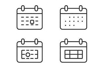 Four stylized calendar icons with neon glow on a dark background