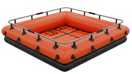 Inflatable life raft for marine safety and emergency rescue operations isolated on transparent background