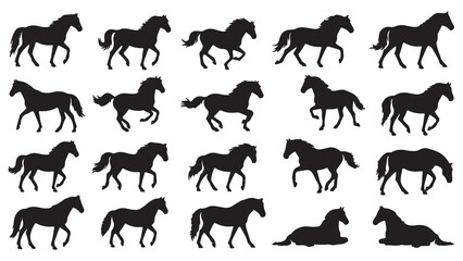 Horse Silhouette Collection with Different Poses Flat Vector