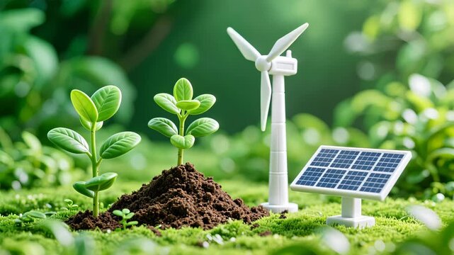 Eco-friendlyEnergySetupwithSeedlingandSolarPanel