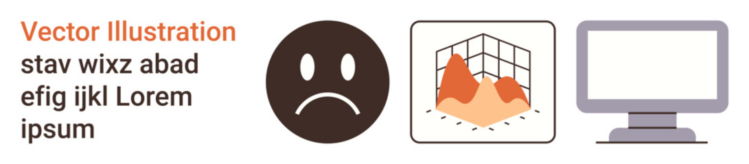 Fototapeta premium Business analysis, data visualization, analytics, emotions, technology, productivity. Sad face, graph computer screen displayed in minimalist design. Data visualization and business analysis