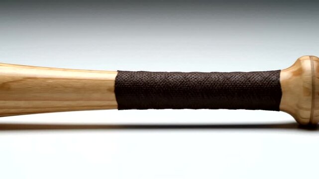 Close-up of a Wooden Baseball Bat with Textured Grip.