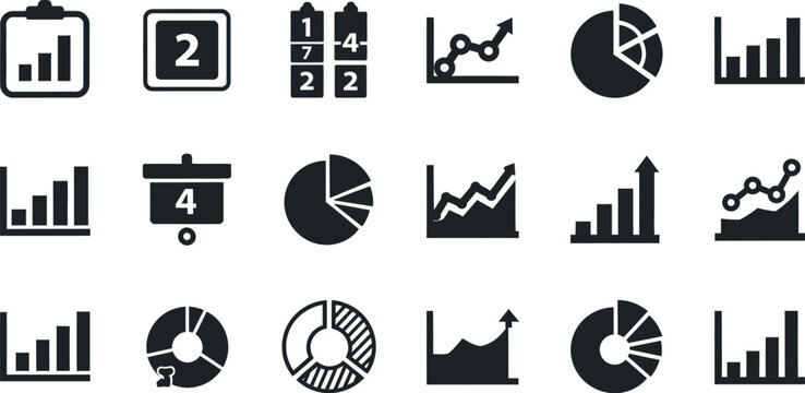Collection of 16 black and white business infographic icons