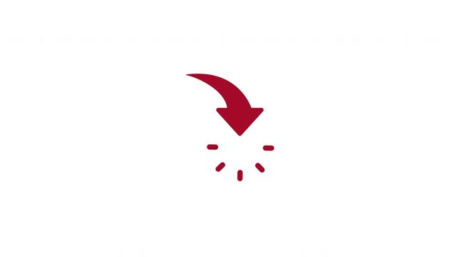 Red arrow pointing downward at dashed lines, suitable for indicating decrease or negative trend in financial, business, or infographic designs.
