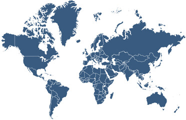High resolution grey map of the world split into individual countries. High detail world map © ayesha stock