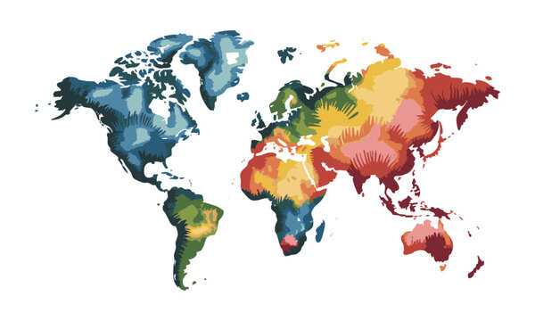 Artistic watercolor world map illustration with soft colors
  vector illustration, easily editable. 