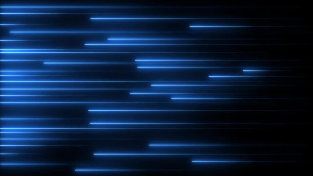 Neon line shapes animation of glowing horizontal lines streaming across the screen.Light neon laser line abstract motion background 4k video...