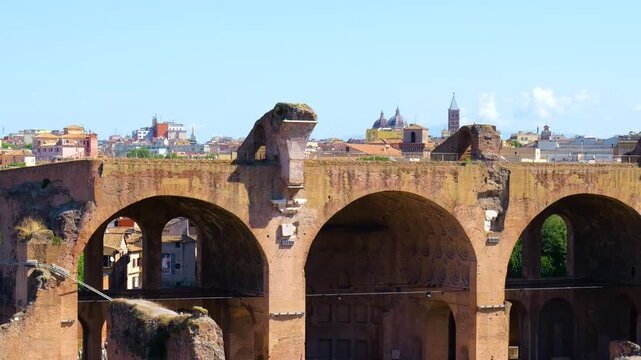 massive brick arches partially preserved coffered vaults basilica maxentius stand rome&rsquo;s skyline domed churches visible background rome italy coffer of 